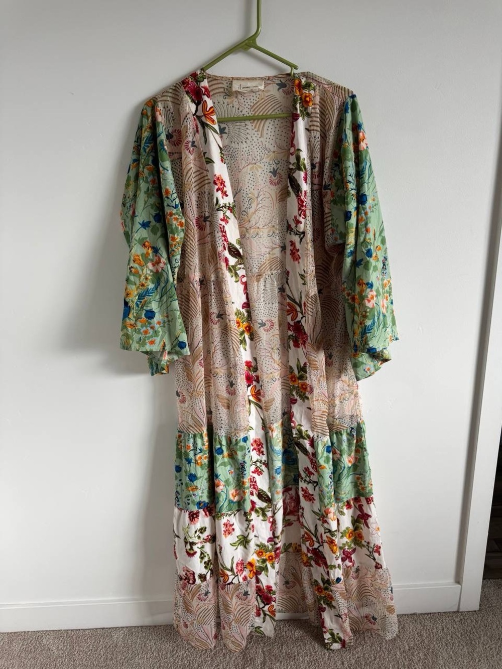 Anthropologie Floral Mixed-Print Kimono Duster in Mint & Cream - Picture 6 of 6